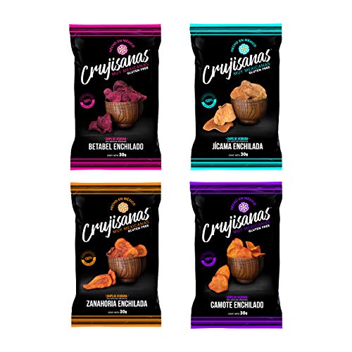CRUJISANAS SNACKS VEGETALES CAMOTE, BETABEL, ZANAHORIA, JICAMA CAJA 12 BOLSAS DE 30 GRS