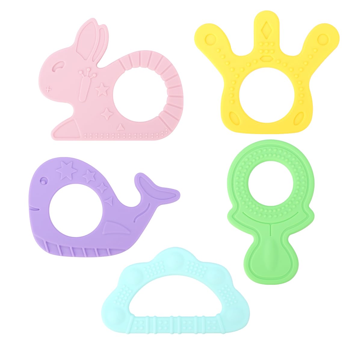 8 Pack Teething Toys, Soft Silicone Teething Set, Freezable Ring With BPA Free Multi-Shape Teether Gifts Easy to Grip for Boy Girl 3 Months +