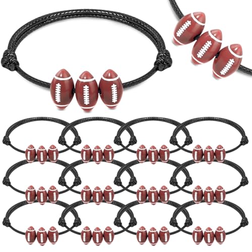 AFCJLTO Lot de 12 bracelets de rugby pour enfants,bracelets de rugby réglables, bracelet tissé de sport de rugby, cadeaux de fête sportive, pour les...