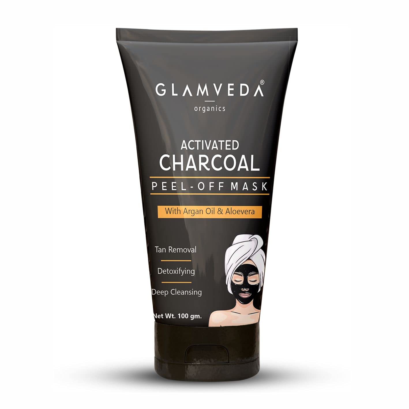 Glamveda Charcoal Peel Off Mask Enriched With Argan Oil and Aloe Vera, Black, 100 g