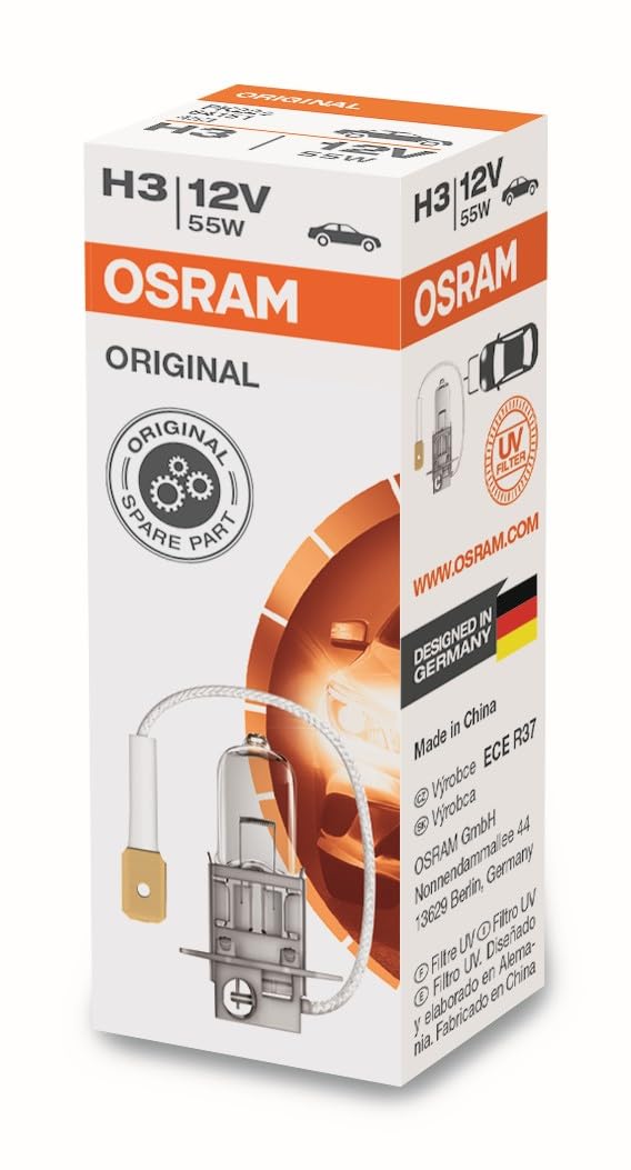 OSRAM ORIGINAL H3, halogen-headlamp bulb, 64151, 12V, folding carton box (1 piece) - Clear/silver [Energy Class B]