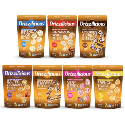 Drizzilicious Mini Rice Cake Bites Variety Mix 113g Per Bag Pack of 7