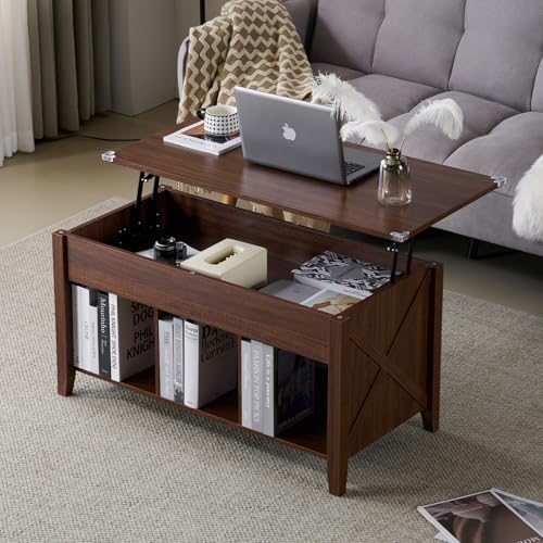 VINGLI Farmhouse Lift Top Coffee Table,37.8" Living Room Table,Rustic Brown