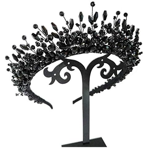 Chargances Black Crystal Hair Crown for Brides Bridesmaid Wedding Women Black Tiara Headband Special Occasion Costume Cover