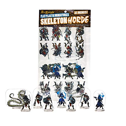 Arcknight Flat Plastic Miniatures: Skeletons Horde; 31 Unique Undead-Themed Enemy Minis for DND 5e and Pathfinder; Affordable, Skinny Figurines for Dungeons and Dragons and Other Tabletop RPG Games