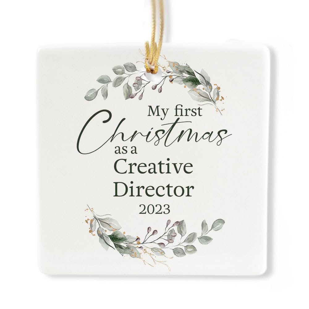 My First Christmas As A Creative Director 2023 Square Shape for Christmas Tree, Gifts for Him Her Men Women, New Year Him Her Men Women Friend Thank You, 3x3 Inches, Ceramic
