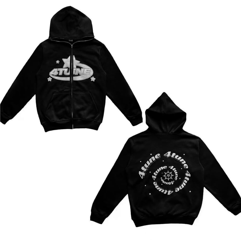 Y2k Vestiti Zip Up Felpa Uomo Star Maglione Donna Felpa Oversize Harajuku Punk Streetwear Vestiti, Nero 6, XX-Large