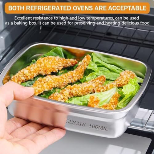 Image of SOLIGT CHONGZFU Stainless Steel Food Storage Containers With Airtight Lids Set, Stackable Leak Proof Metal Container Kitchen Storage Set Steel Container (2 Pcs 1000 Ml)