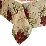 Elrene Home Fashions Festive Poinsettia Holiday Wrinkle Resistant Fabric Tablecloth, Multi, 60'x...