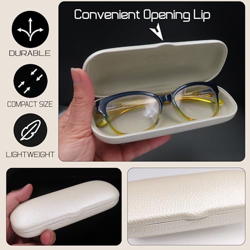 Image of Hard Small Glasses Case in Peal Distressed - thin eyeglass case readers hard shell | Slim glasses holder w /Microfiber Pouch & Cloth (S5 Pearl)