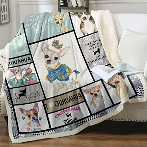 Sleepwish Chihuahua Love Fleece Throw Blanket, Chihuahua Crown Gray Green Sherpa Blanket, Couch And Bed Plush House Warming Decor Gift Idea King(108"X90") #TOP10