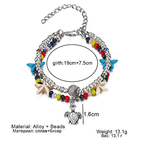 Image of Softones Blue Starfish Turtle Anklet Multilayer Charm Beads Sea Handmade Boho Anklet Foot Jewelry for Women