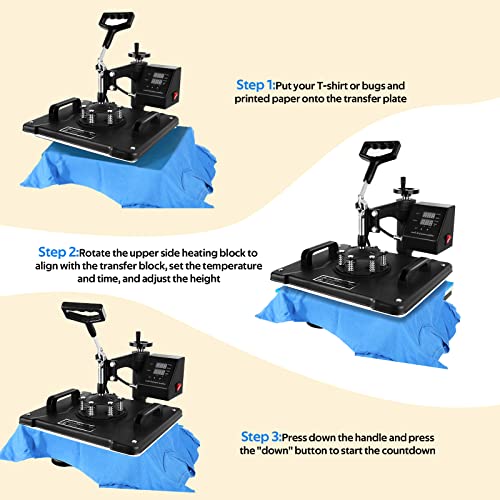 SURPCOS Heat Press Machine, 15 x 12 Inch 5 in 1 Tshirt Press Machine, Multifunctional Digital 