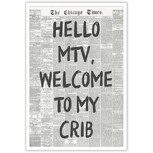 Image of Drimiler Hello Mtv Welcome To My Crib Poster Vintage Black And White Newspaper Canvas Wall Art Positive Affirming 70'S Room Aesthetic Prints Painting For Home Bedroom Dorm Wall Decor 8x12in Unframed