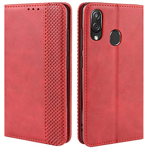HualuBro Funda ZTE Blade V10 Vita, Carcasa de Protectora Cuero PU Billetera Cartera Plegable Funda [Ranuras de Tarjeta] Flip Leather Case Cover para ZTE Blade V10 Vita 2019 (Rojo)