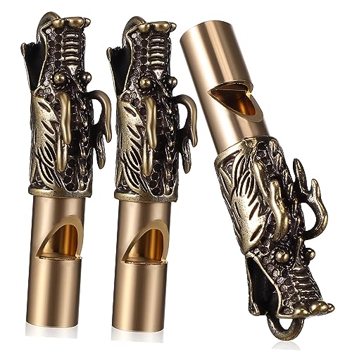 Angoily Unique Dragon Head Brass Whistles Emergency Survival Whistles for Camping