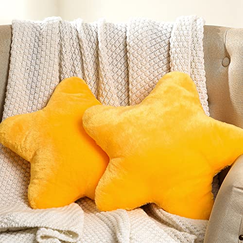 Sumind 2 Pcs 15.7 Inch Yellow Star Pillow Decorative Throw Pillow Cute Plush Star Pillows Aesthetic 3D Throw Stuffed Cushion Decorative Room Decor for Bedroom Sofa Chair