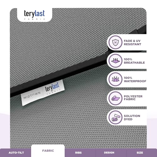 Image of Midtown Umbrellas - 10-Year-No-Fade 10 Ft Patio Umbrella with Terylast Fabric, Auto-Tilt Aluminum Frame and 8 Reinforced Ribs for Deck, Pool, Garden & Beach - Matter Grey Canopy, Black Pole