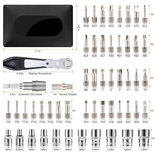 Image of GreaTalent S2 Steel Screwdriver Bit Set with 1 /4 inch Hex Shank Bits (54) | S2 Steel 1 /4 inch Hex Shank Magnetic Bit Holder, 36-Tooth Gear Wrench Handle for Tight Spaces