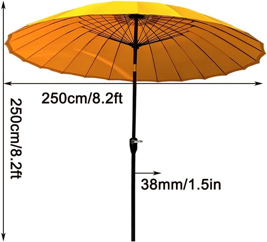 250cm/8ft Shanghai Garden Parasol, Vintage Patio Table Umbrella with Push Button Tilt/Crank, UV Protection Outdoor Sun Shade for Backyard, Deck(Yellow)