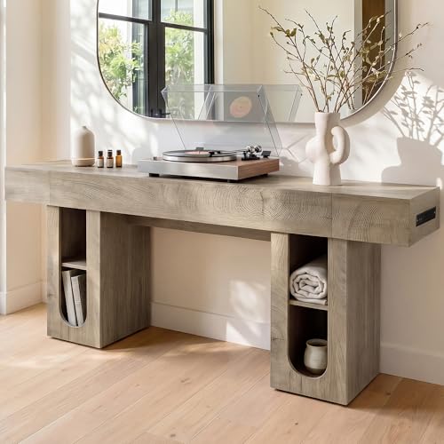 OMCHOM 79" Extra Long Entryway Console Table with Outlets & Storage-Natural
