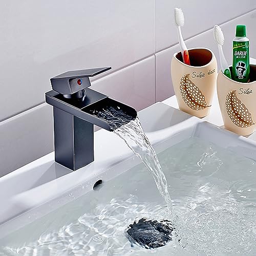 Mitigeur cascade noir rétro pour lavabo monotrou de salle de bains - 7