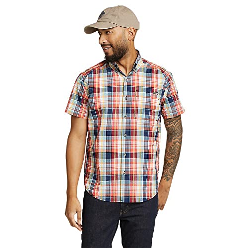 Eddie Bauer Men's Pack It Seersucker Short-Sleeve Shirt, Red