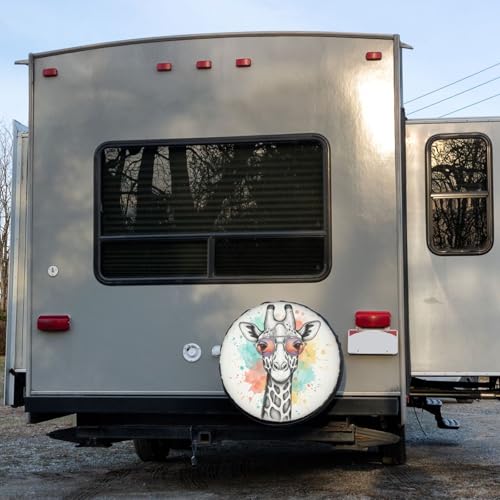 Image of Delerain Fashion Giraffe Spare Tire Covers Waterproof Dust-Proof Spare Wheel Cover Universal Fit for Trailer, RV, SUV, Truck and Many Vehicle (17 Inch for Diameter 31 inch-33 inch)