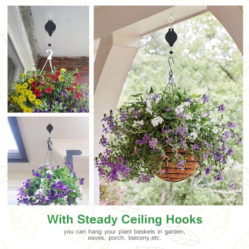 Fippy 4 Stück Pflanzenrollen Haken Ampelaufzug Blumenampel Halte Einziehbare Hochleistungs Blumenkorb-Haken-Aufhänger für Gartenkörbe