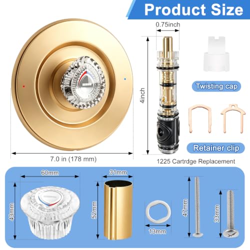 Image of Shower Trim Kit, Compatible with Moen T470 Chateau Shower Trim Kit, With Dual Seal Replacement Cartridge, 104421 Removal Tool, Escutcheon, Shower handle, Tubes and Screws, Gold