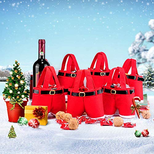 Wysgvazgv Christmas Candy Tote Bags Kids 6PCS, Children Bags Decorations Xmas Present Candy Sweet Bags Santa Treat Shorts Pants Filler Christmas Wedding New Year Holiday Xmas