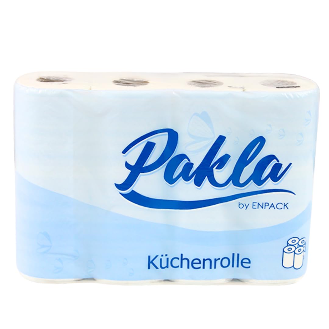 Enpack Pakla 32 Küchenrollen 25,6 x 22,4 cm - Papierrolle 3-lagig, saugstark - 50 Küchentücher je Rolle - Papier Küchenrolle Großpackung - Küchenpapier für den Haushalt - Handtücher für Werkstatt