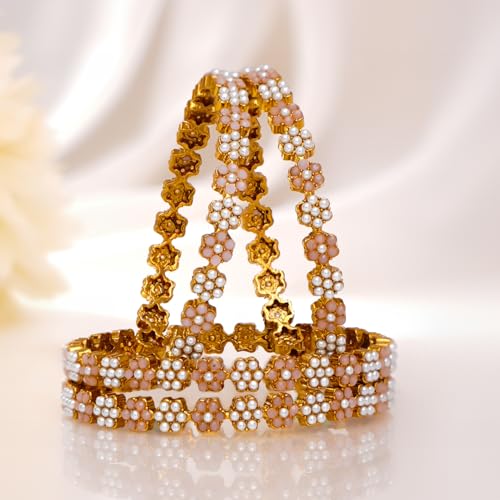 Image of Rubans Gold Plated Pearl Beaded Bangles Jewellery Gift for Women & Girls | Ethnic Wedding Traditional Bridal