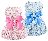MSNFOASM 2-Pack Floral Pet Dog Dress,Pet Vest Shirt, Cutie Doggie Dresses,Pet Cats Apparel with Bowk