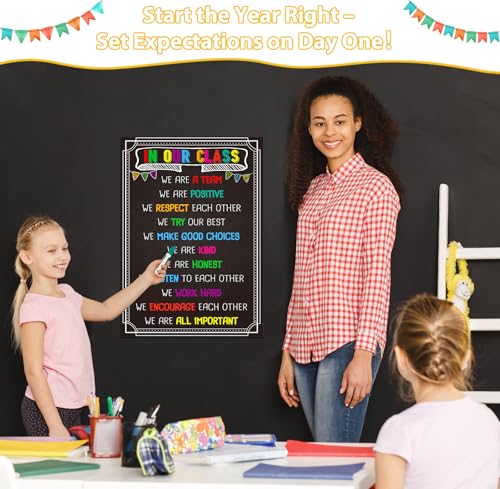 Image of BIZIBAFF Classroom Rules Poster - Motivational Posters for Classroom Laminated Inspirational Class Rules Poster for Elementary Middle School Back to School Classroom Decorations Teacher Supplies