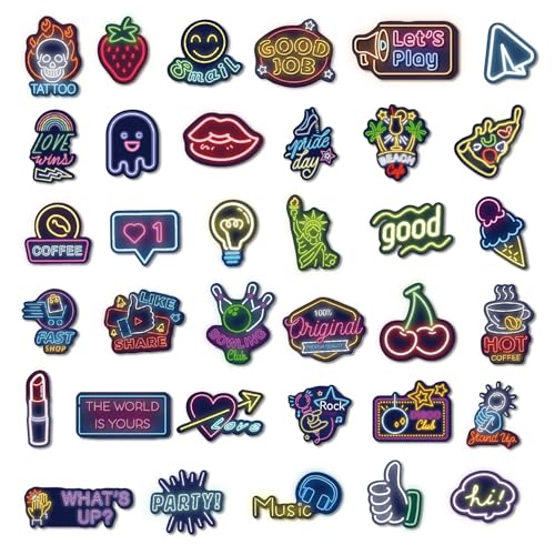 Image of 140 Pcs Neon Vinyl Stickers - Waterproof Cool Cute Aesthetic Stickers for Kids Teens Adults | Water Bottle Laptop Classroom Journaling Scrapbook Decor