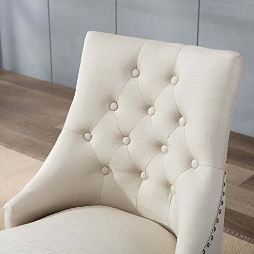 Dagonhil Fabric Dining Chairs Set Of 2 Tufted Dining Room Chairs Upholstered Kitchen Chairs, Accent Chairs With Black Solid Wood Legs, Nailed Trim (Beige) #TOP3