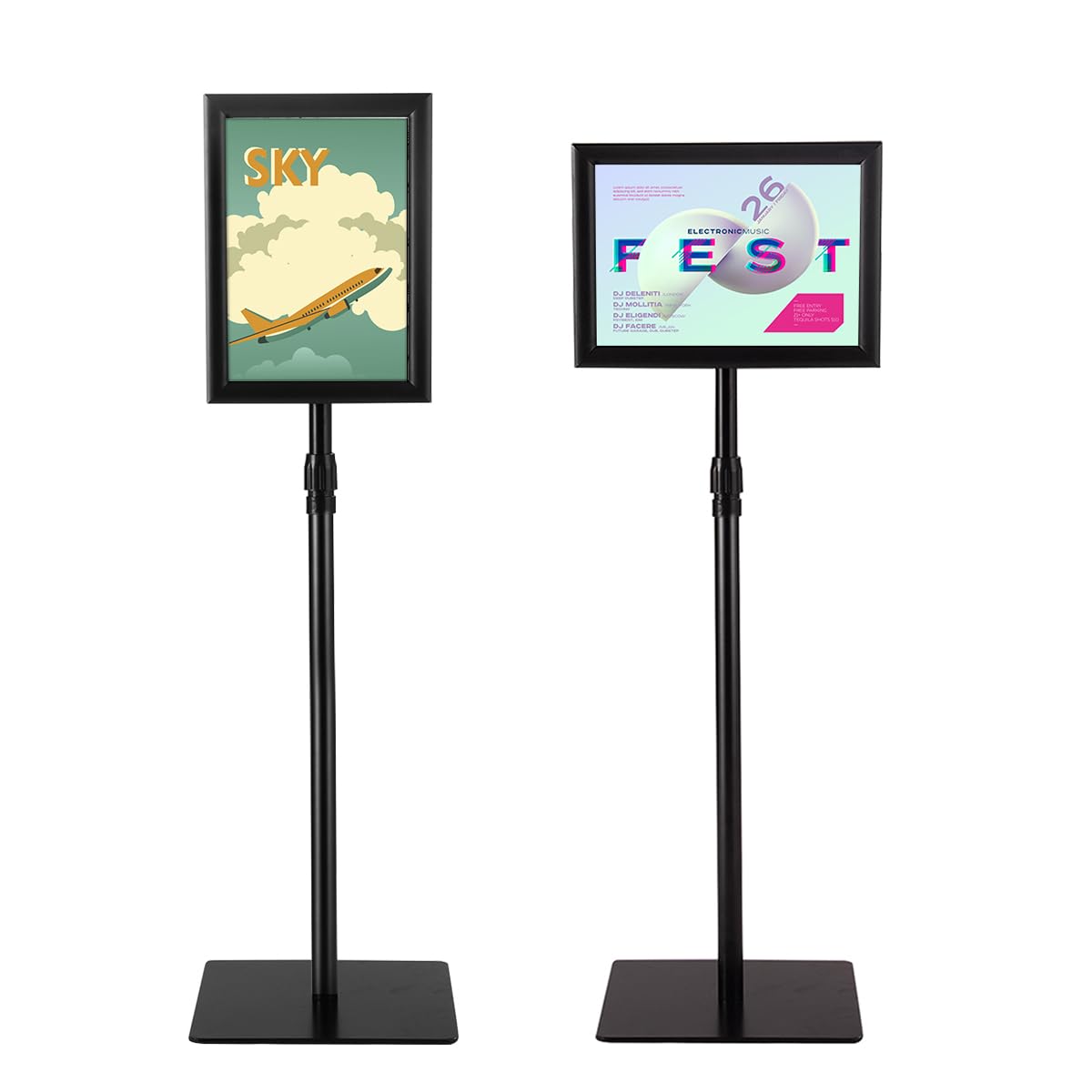 GOPLUS Soportes de Pedestal para Carteles A4, Soporte de Suelo Ajustable en Altura para Pósteres de 28 x 21 cm con Marco de Aluminio y Base de Metal, Vista Vertical Horizontal para Hogar (2,Negro)