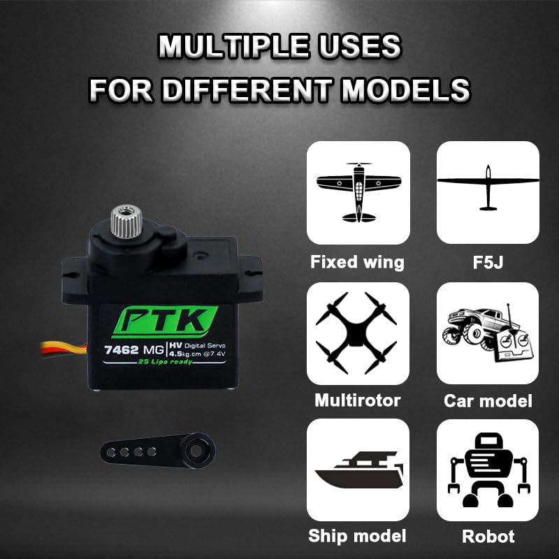 PTK 7462 MG 9g Servo Motor with Metal Gear - Robot - Fixed Wing - 180° Digital Servo (6pcs)