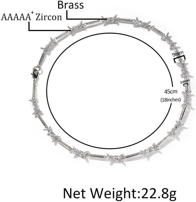 925 Sterling Silver Heart Barbed Wire Necklace For Men and Women - 14K Yellow Gold Barbwire Little Thorns Chain Choker Jewelry Gifts Barb Wine Necklace Gothic Punk Little Thorns Chain Choker - Image 5