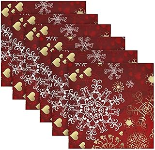 Christmas Cloth Napkins Set of 6, Christmas Gold White Snowflakes Square Premium Polyester Table Linen July Fourth Napkins for Dinner Parties