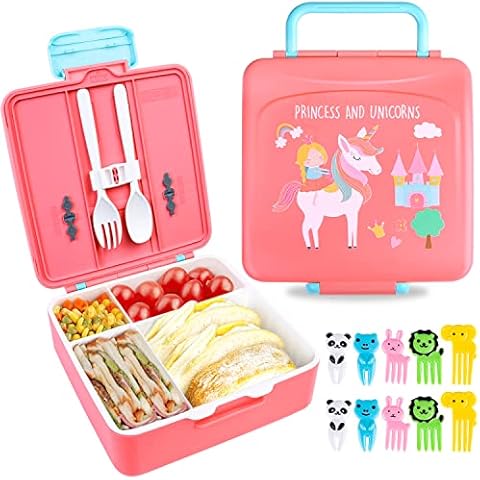 KEARLGMBH Brotdosen für Kinder mit Fächern, BPA Frei Bento Box mit Besteck, Auslaufsicher& Mikrowellengeeignet Lunchbox für Mädchen Jungen Cover
