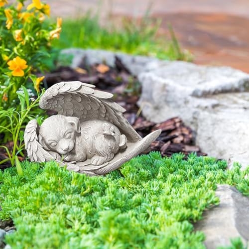 FENGCHUANG Katze Hund Engel Haustier Denkmal Grab Marker Tribut Statue, Hunde Engel Gedenkstatue, Wetterfest Grabstein für Garten, Grabsteine oder Rasendekoration (Hund)