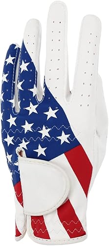 Guantes de golf para hombres y mujeres, mano izquierda para golfista diestro, patrón de bandera estadounidense, cuero sintético, fibra de licra,