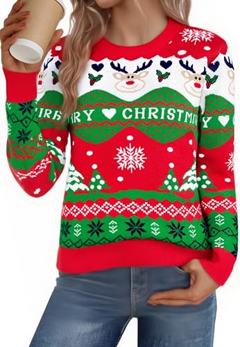 Bresdk weihnachtspulli Damen Herzen Weihnachtspullover Schneeflocken...