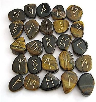 SET OF RUNES POLISHED TIGER'S EYE GEMSTONES