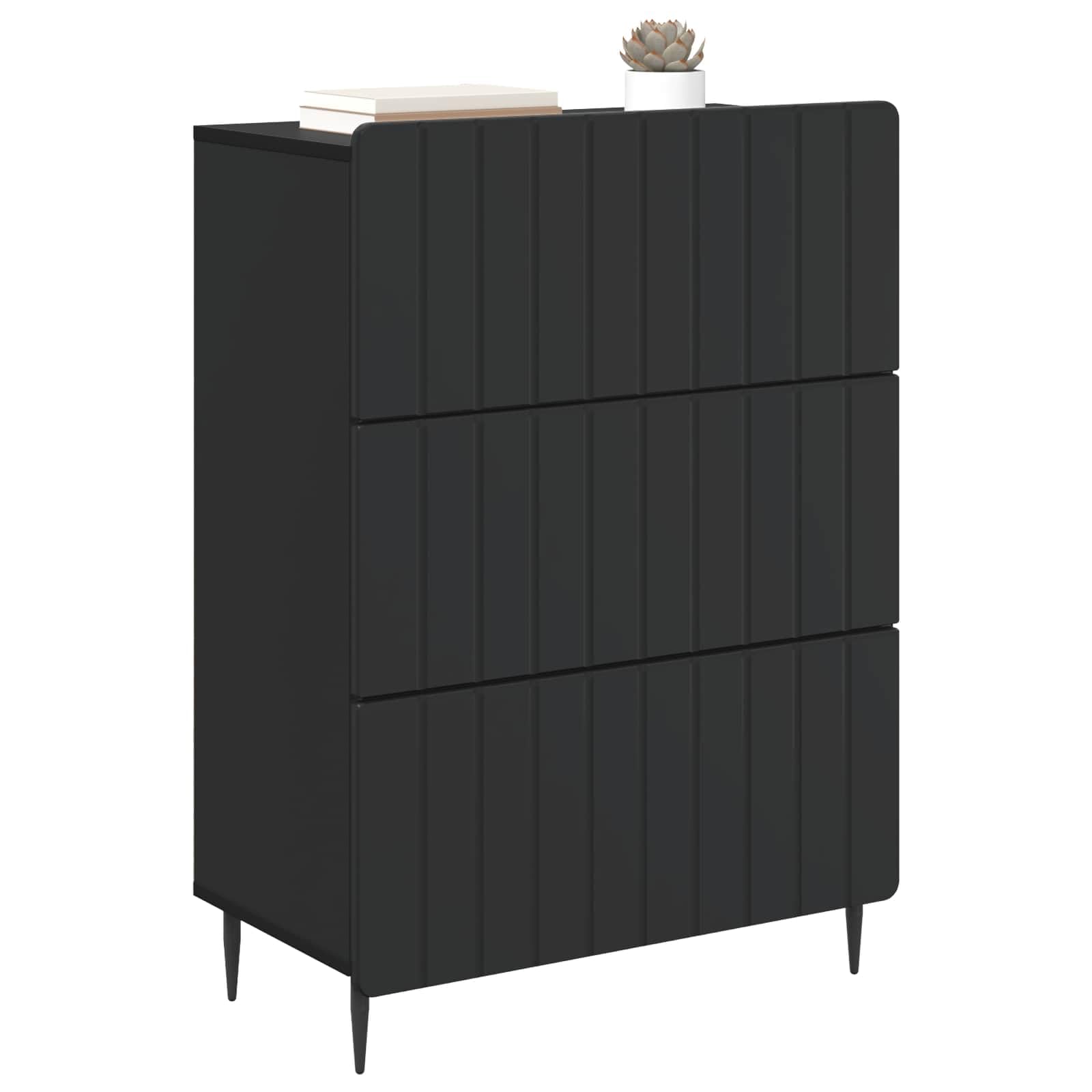 Armario con cajones negro 66 x 34,5 x 92 cm, material de madera, 3 cajones, armario de almacenamiento para oficina, dormitorio y pasillo, compacto para ordenar y espacio de almacenamiento