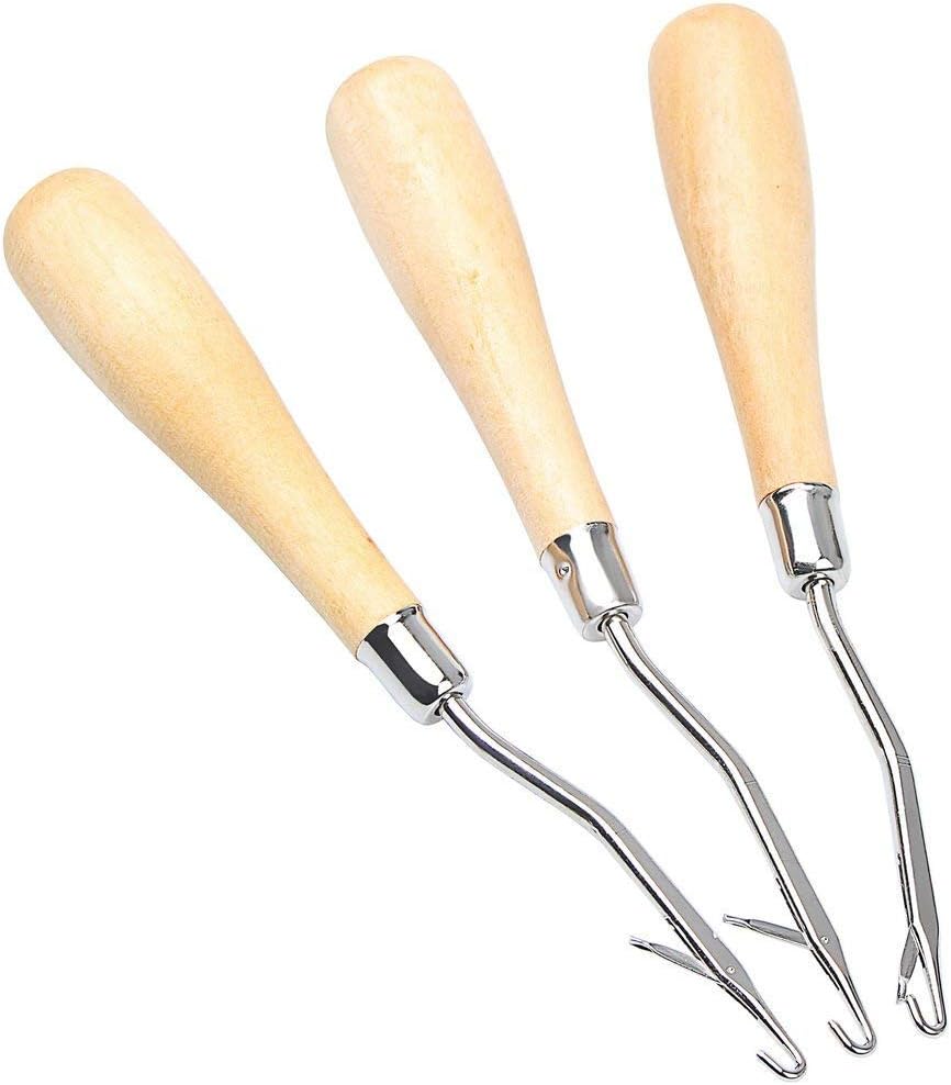 Onwon 6.3 Inch Wooden Bent Latch Hook Tool, Superior Quality Crochet Needle Hook Knitting Tool Kit Perfect for Rug Making and Art Crafts, Set of 3