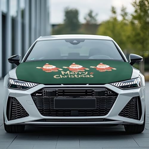 Image of Christmas Greetings Car Hood Cover Elastic Polyester Car Hood Cover Removable Automotive Accessories Easy Installation for Car Hood Christmas Decoration and Gifts