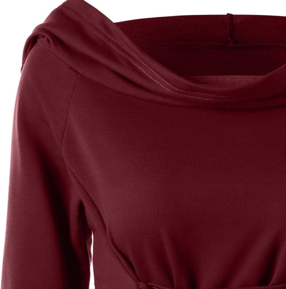 JOFOW Women Hooded Dresses Carnival Costumes Cross Strappy Long Sleeve Tunic Slim Witch Midi Pullover Festival Halloween (L =US:12-14,Wine)